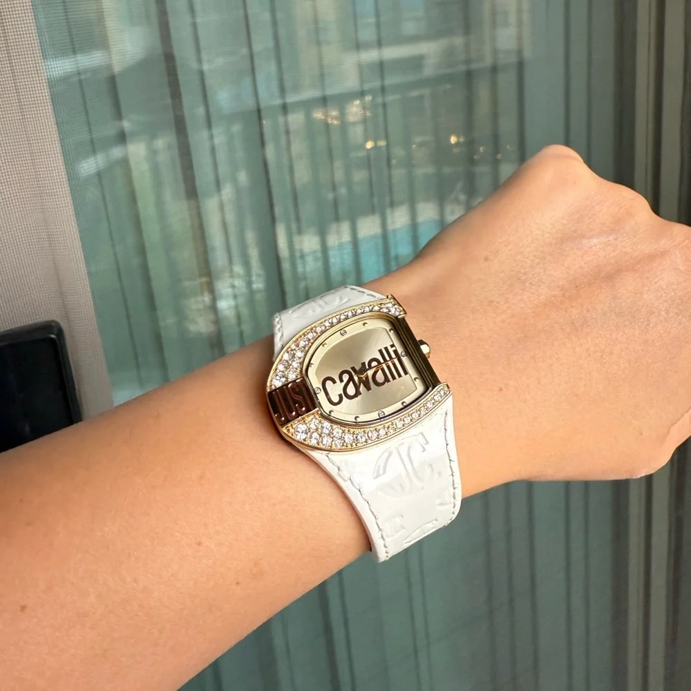 Just Cavalli Gold Plated Stainless Steel‎ JC Logo Women’s Wristwatch 35mm White